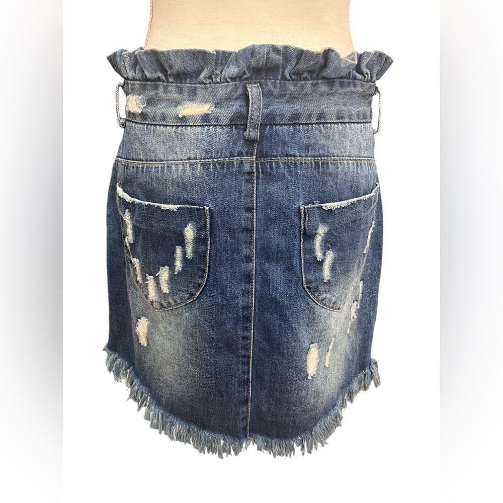 Hayden LA Paperbag Waist Distressed Denim Mini Skirt Size L Boho Festival - Picture 5 of 13
